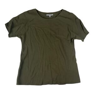 Oliver Bonas women's size 8 medium wool blend Olive Green Top short sleeve